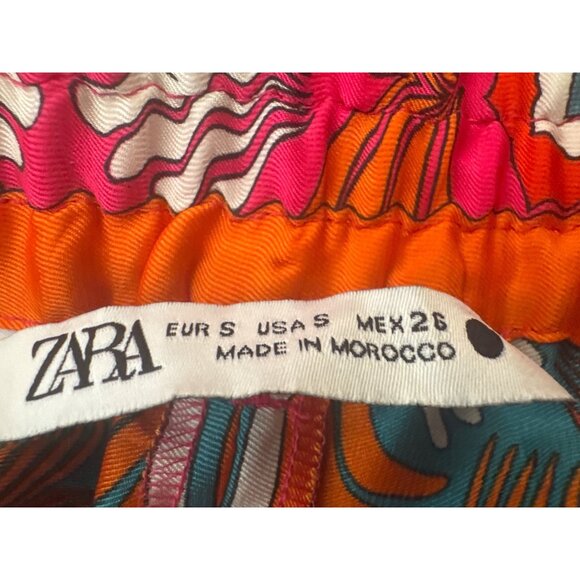 ZARA Wide-Leg Pants High Rise Small Multicolor Geometric Print Polyester - Picture 3 of 15